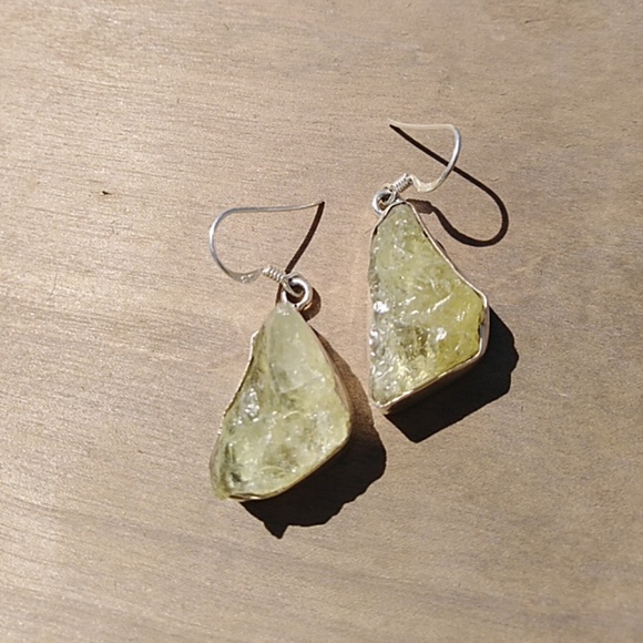 Sterling silver lemon quartz raw boho earrings - Picture 1 of 4